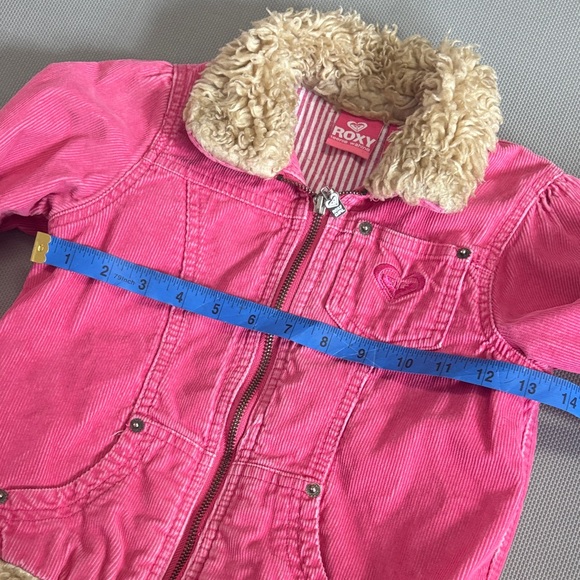 Roxy girls sz xl Pink corduroy Jacket with Tan faux fur details - Picture 3 of 7